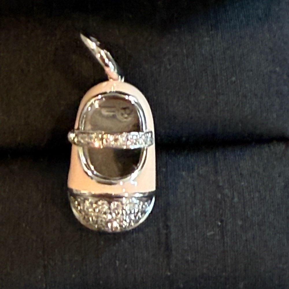 NEW Aaron Basha Mary Jane white gold and pave diamond baby shoe charm pendant - Picture 2 of 4